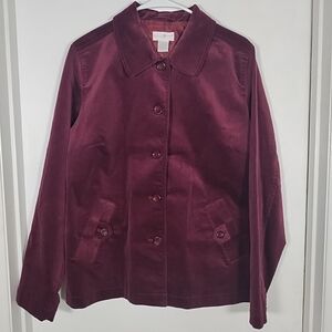 Preswick & Moore Sports Womens L Button Down Burgundy Wine Corduroy Jacket